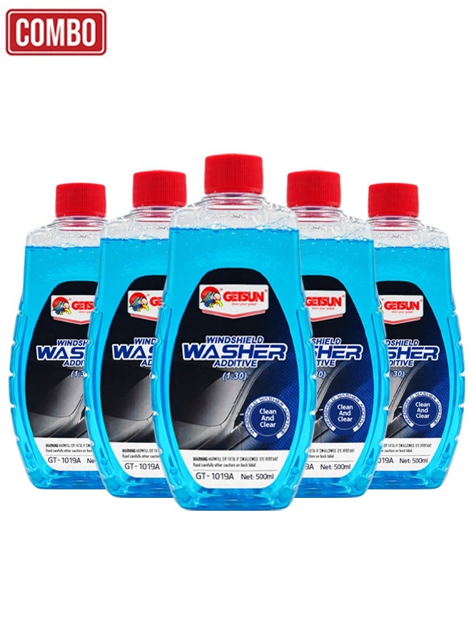 جيتسون سائل تنظيف زجاج السيارة من جيتسون، عبوة 500 مل (5 عبوات) GT-1019A، مركز بتركيز 30 ضعفًا، منظف زجاج السيارة يزيل البقع والأوساخ والحشرات، مضاد للتجمد حتى -25 درجة مئوية، يحمي مساحات الزجاج، يمنع ترسبات الماء العسر، مناسب لجميع الفصول، آمن على الطلاء والزجاج، للسيارات وسيارات الدفع الرباعي. - Image 1